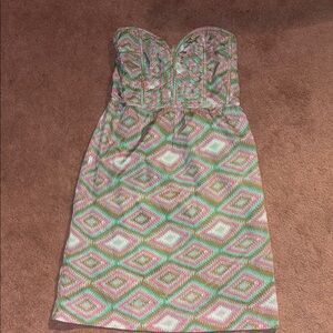 Esley Green and Pink Strapless Sheath Dress